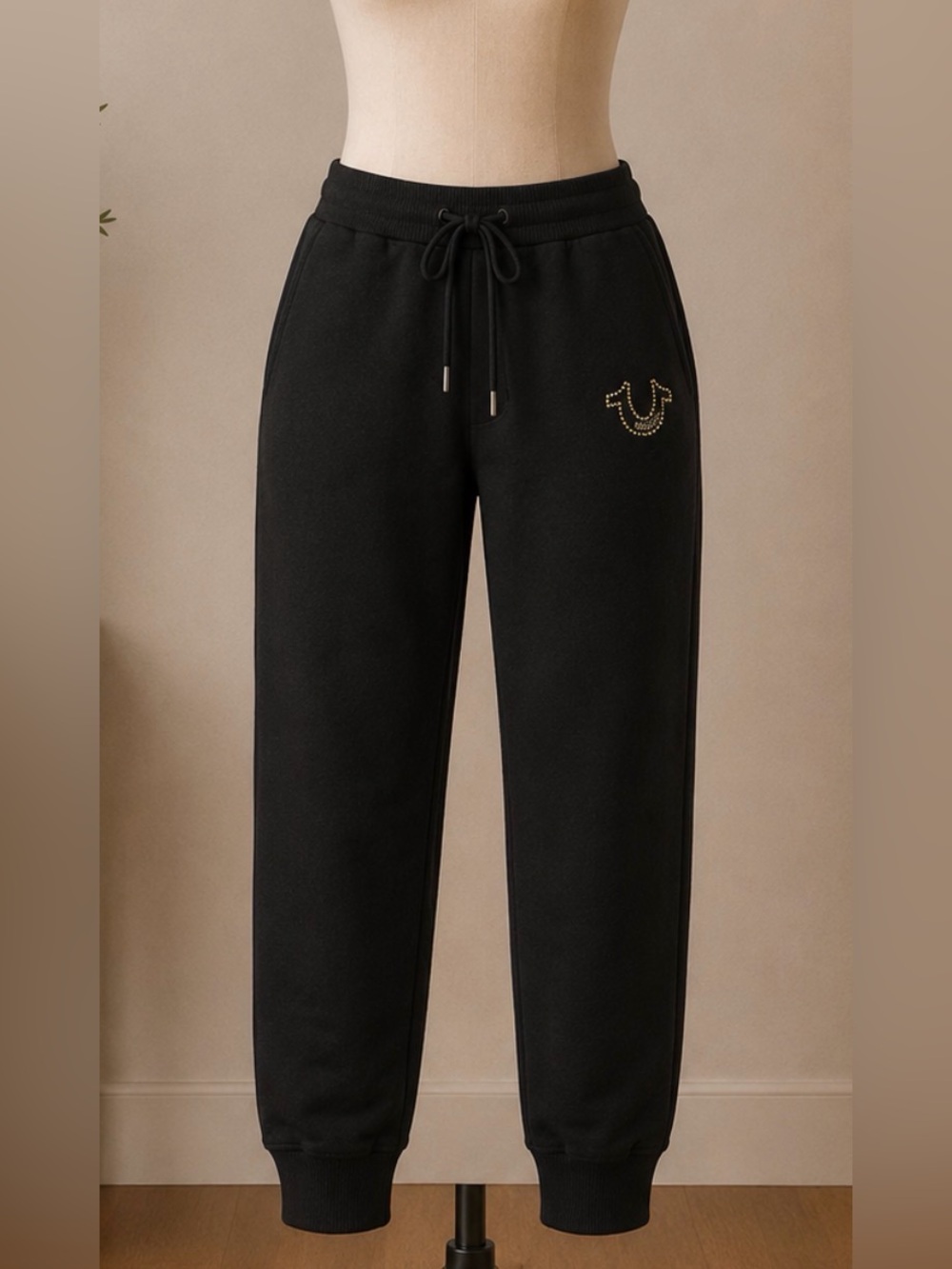 True Religion Black Joggers with Adjustable Waistband and Elastic Cuffs